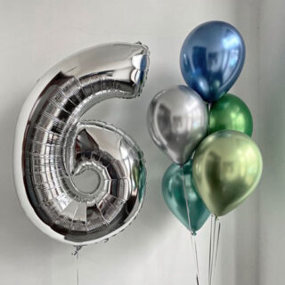 Композиция шаров с цифрой 6 и хромом ассорти