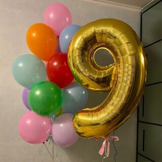 Композиция шаров с цифрой 9 ассорти