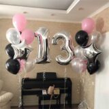 Композиция шаров с цифрами 13 розовый черный серебро