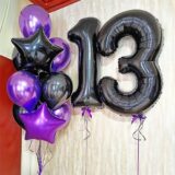 Композиция шаров с цифрами 13 черная с фиолетовым хромом