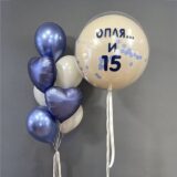 Композиция шаров с баблс и фиолетовыми сердцами