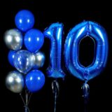 Композиция шаров с цифрами 10 синяя с серебром
