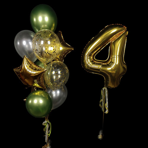 композиция шаров с цифрой 4 золото лайм
