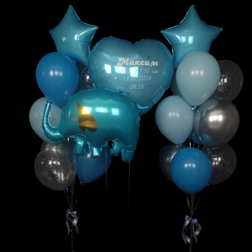 композиция шаров со слоником и голубым сердцем