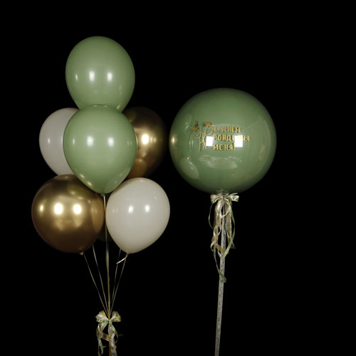 композиция шаров баблс эвкалипт и золото