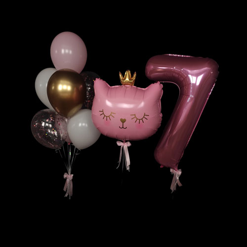 композиция шаров с цифрой 7 и котиком