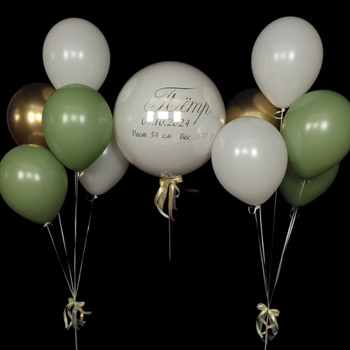 композиция шаров баблс эвкалипт и белый песок