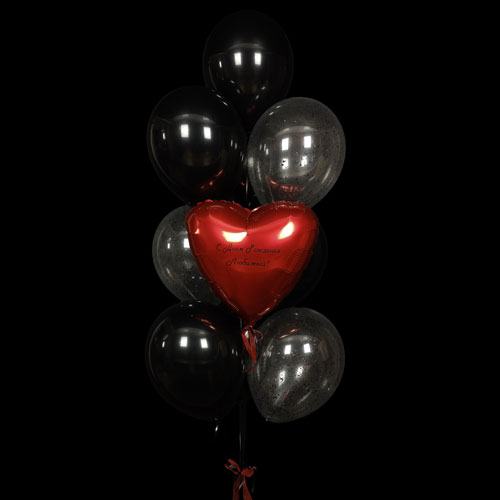 композиция шаров с красным сердцем черная