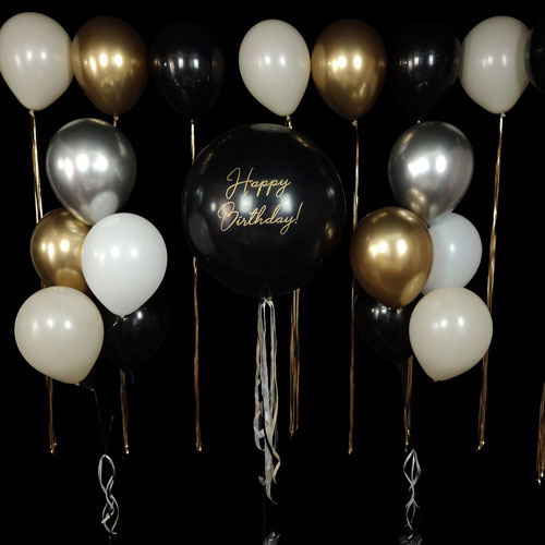 композиция шаров баблс черный белый золото