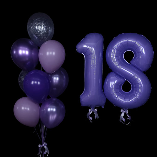 композиция шаров с цифрами 18 сиреневая