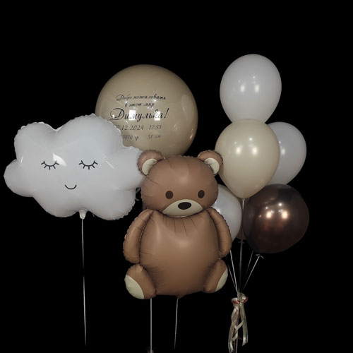 композиция шаров баблс с мишкой и облаком