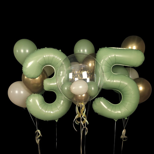 композиция шаров с цифрами 35 олива и баблс