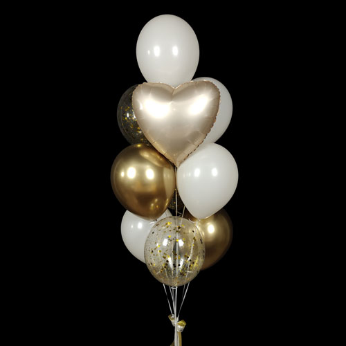 композиция шаров с кремовым сердцем белый золото