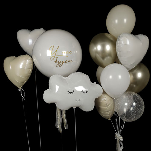 композиция шаров баблс с облаком и сердцами