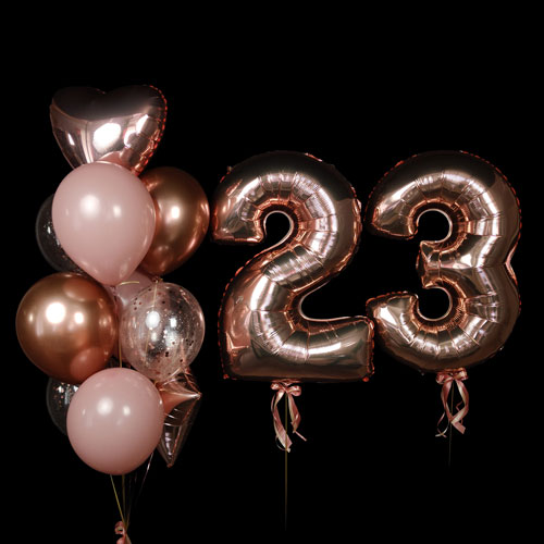 композиция шаров с цифрами 23 розовое золото