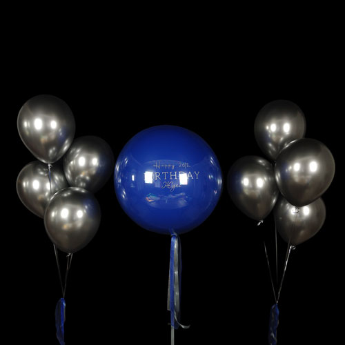 композиция шаров баблс с синим шаром и серебряным хромом