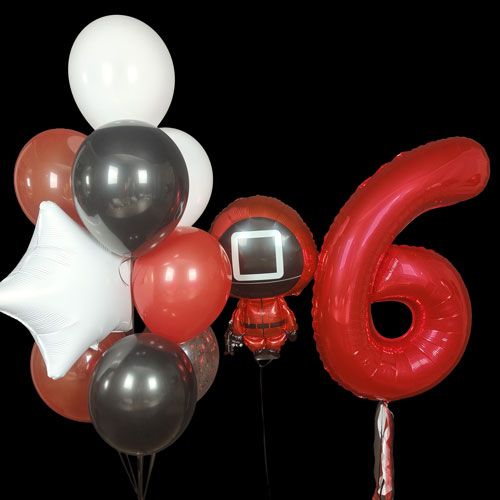 композиция шаров с цифрой 6 и человечком