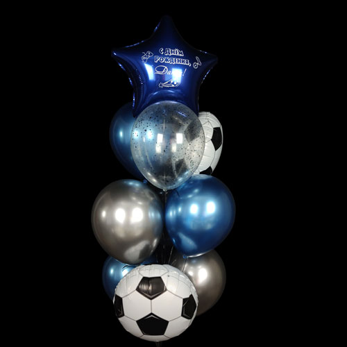 композиция шаров в футбольном стиле с синей звездой