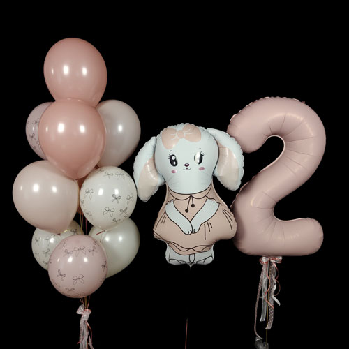 композиция шаров с цифрой 2 и зайкой