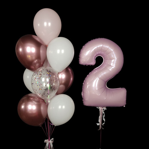 композиция шаров с цифрой 2 розовая с хромом
