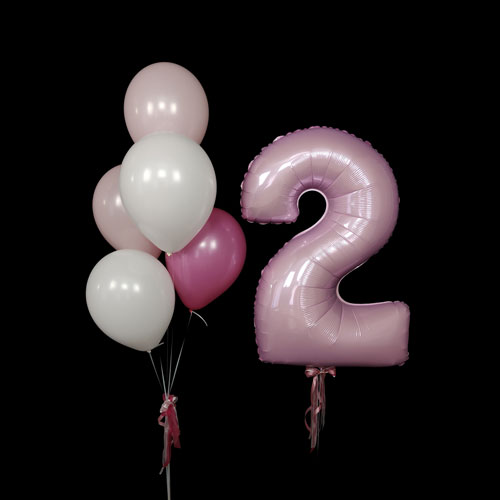 композиция шаров с цифрой 2 розовая