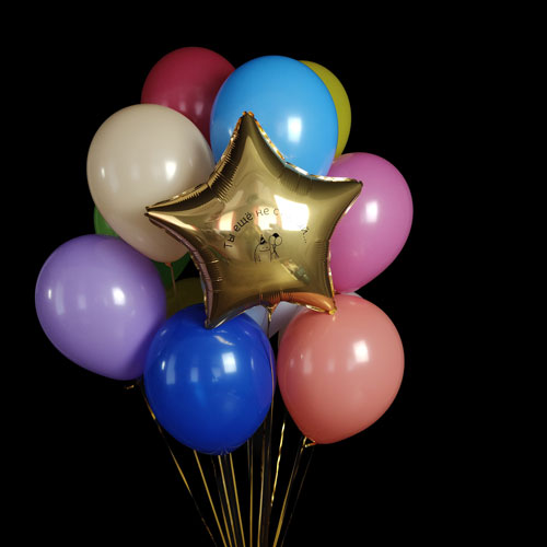 фонтан шаров ассорти с золотой звездой