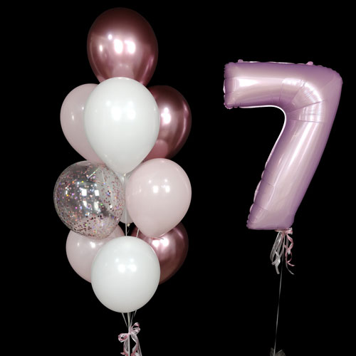 композиция шаров с цифрой 7 розовая с конфетти