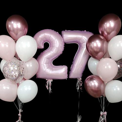 композиция шаров с цифрами 27 розовая с хромом