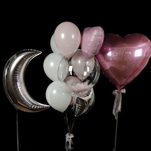 композиция шаров баблс с луной и сердцем