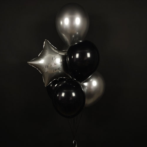 композиция шаров черный серебро со звездой