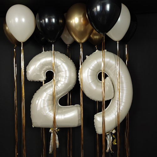 композиция шаров с цифрами 29 черный крем золото