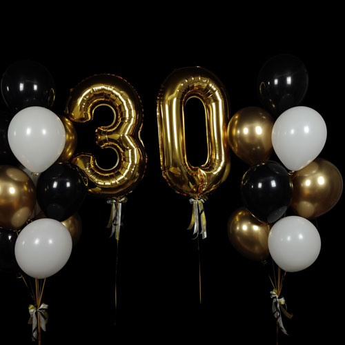 композиция шаров с цифрами 30 черный белый золото