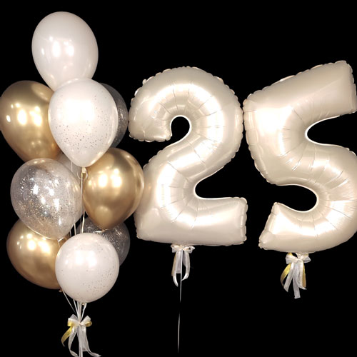 композиция шаров с цифрами 25 кремовый золото