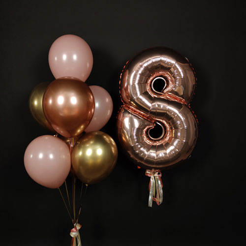 композиция шаров с цифрой 8 розовое золото