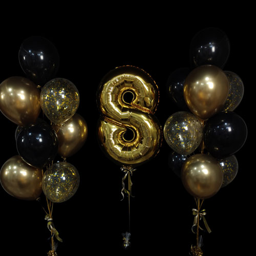 композиция шаров с цифрой 8 черный золото