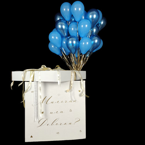 коробка сюрприз с шарами в сине голубой гамме