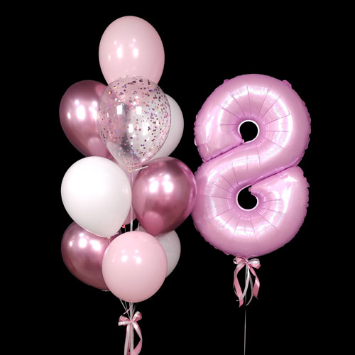 композиция шаров с цифрой 8 розовая с хромом