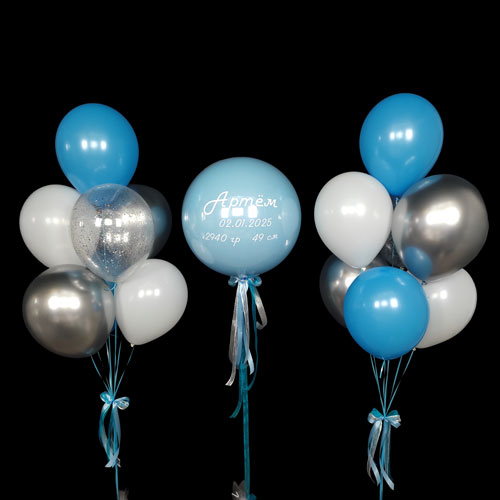 композиция шаров баблс с голубыми фонтанами