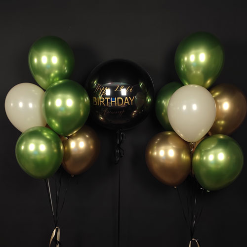 композиция шаров баблс черный с лайм и золотом