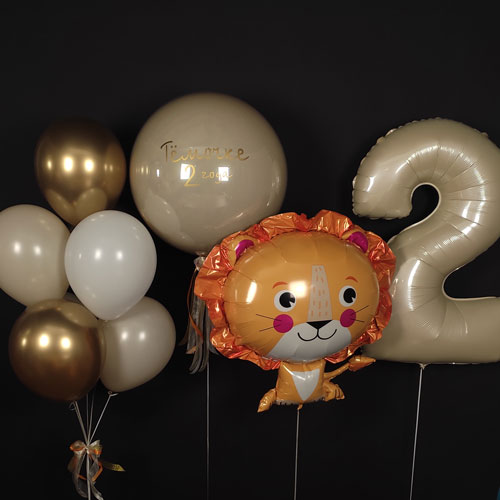 композиция шаров с цифрой 2 львенком и баблс