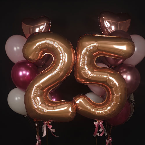 композиция шаров с цифрами 25 розовое золото