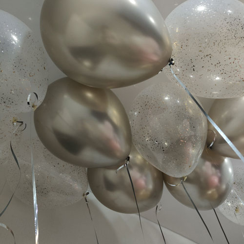 шары под потолок шампань хром и конфетти