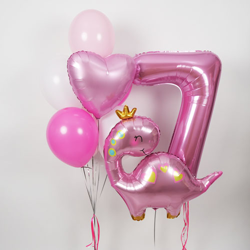 набор шаров по акции с цифрой и фигурой в розовой гамме