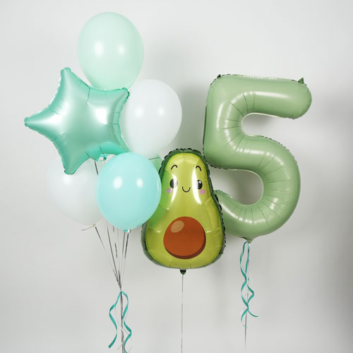 набор шаров по акции с цифрой и фигурой в мятной гамме